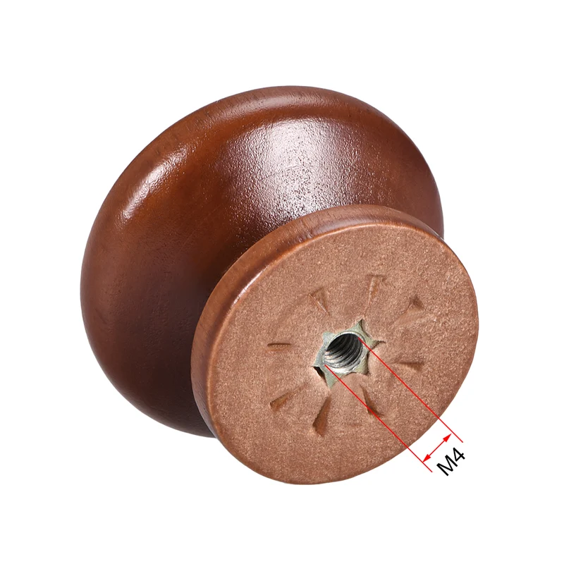 Cabinet Round Pull Knobs 35mm Dia Bedroom Kitchen Dark Red Wood 12pcs