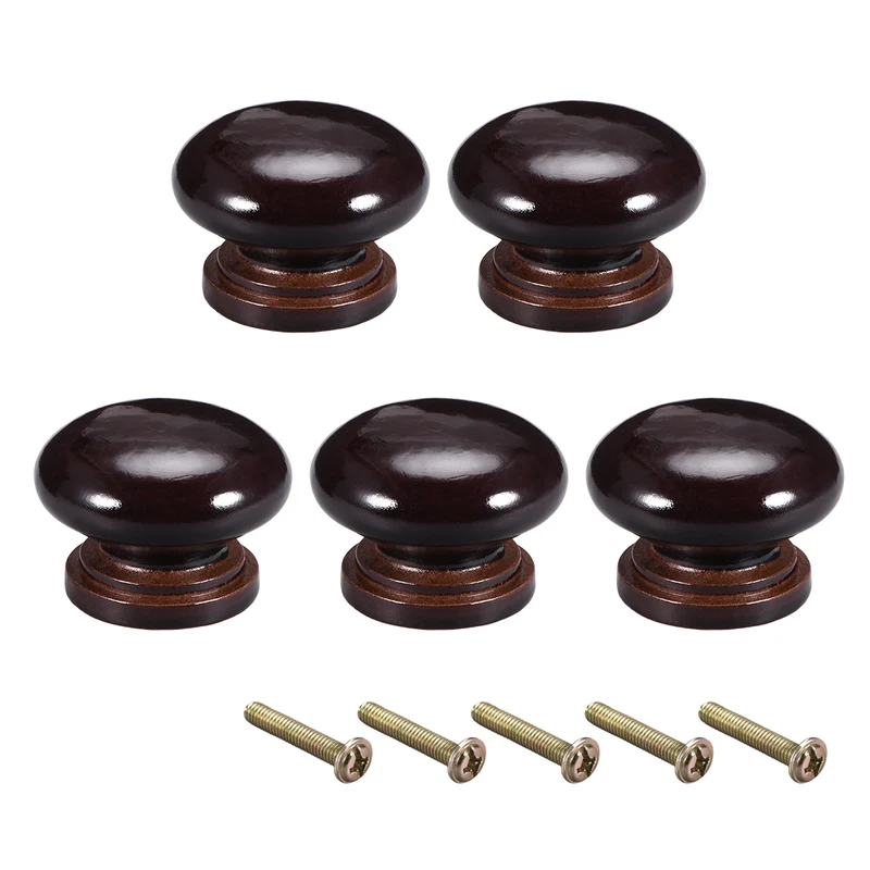 Cabinet Round Pull Knobs 34mm Dia Furniture Bedroom Kitchen Dark Brown 5pcs