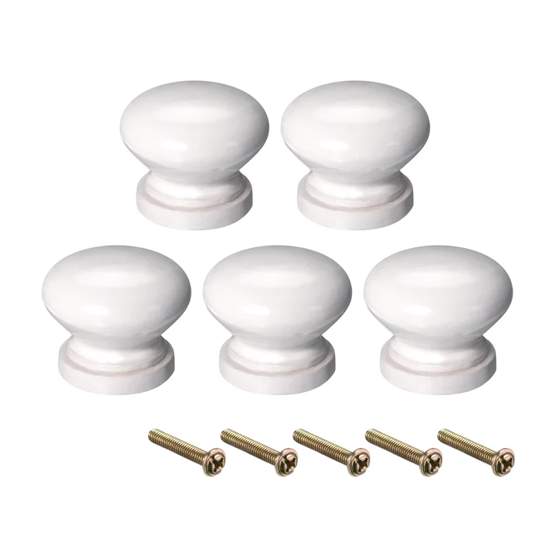Round Pull Knob Handle 28mm Dia Cabinet Furniture Bedroom Kitchen White 5pack