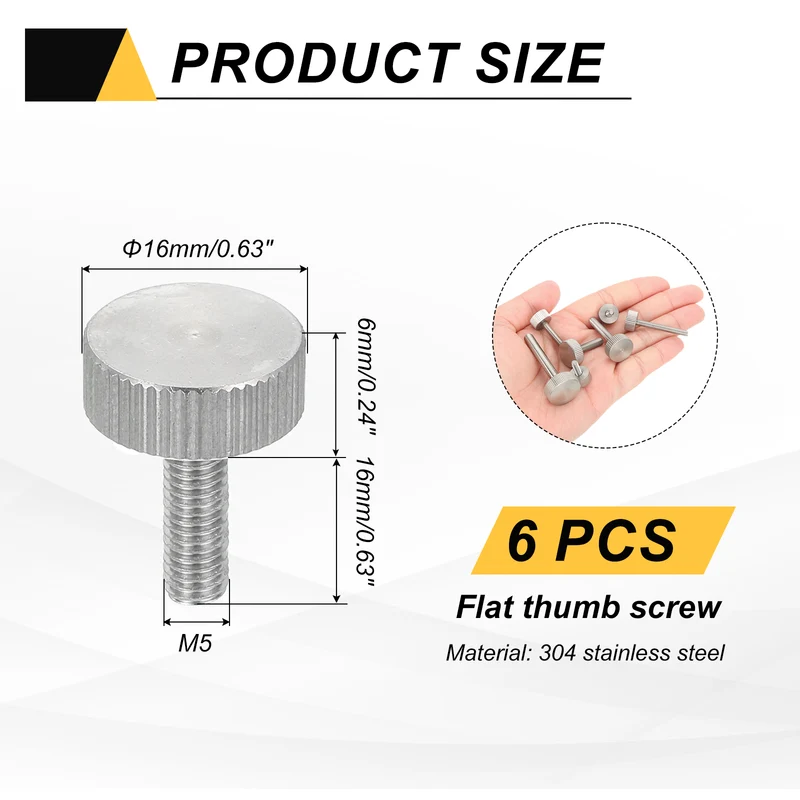 6 PCS M5 x 16mm Flat Knurled Head Thumb Screws for Industry