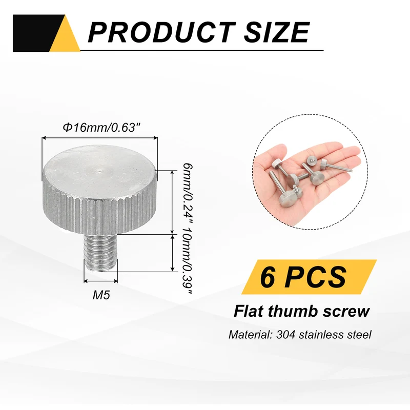 6 PCS M5 x 10mm Flat Knurled Head Thumb Screws for Industry