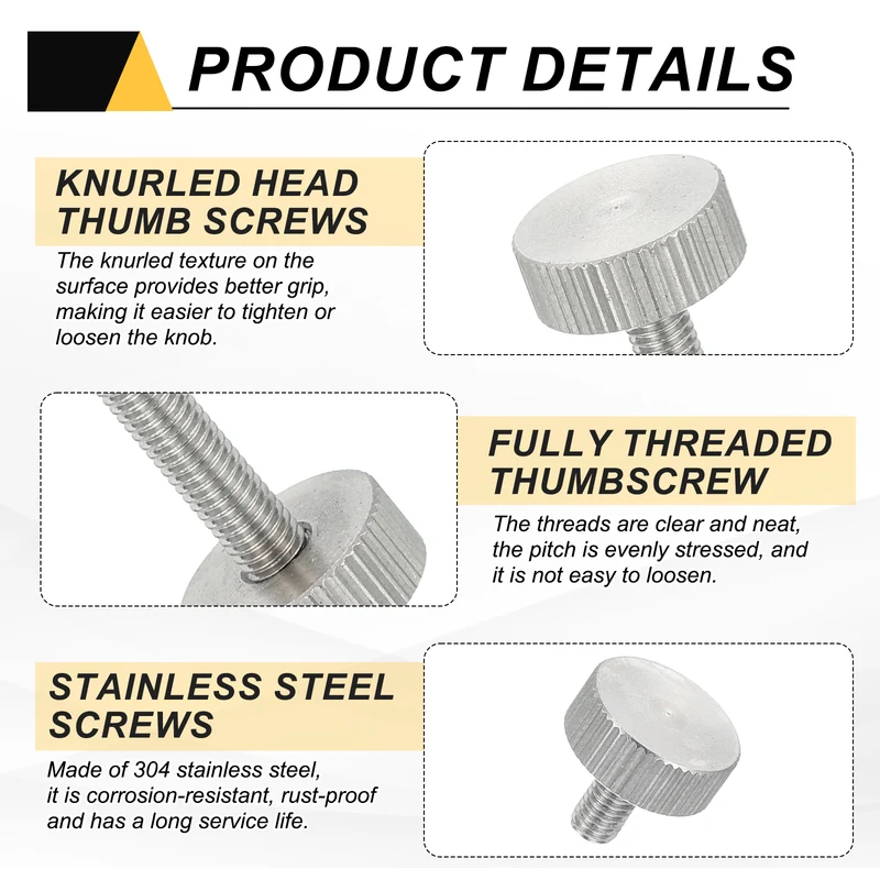 6 PCS M5 x 8mm Flat Knurled Head Thumb Screws for Industry