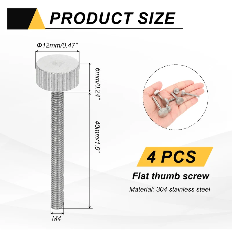 4Pcs M4 x 40mm Flat Knurled Head Thumb Screws for Industry