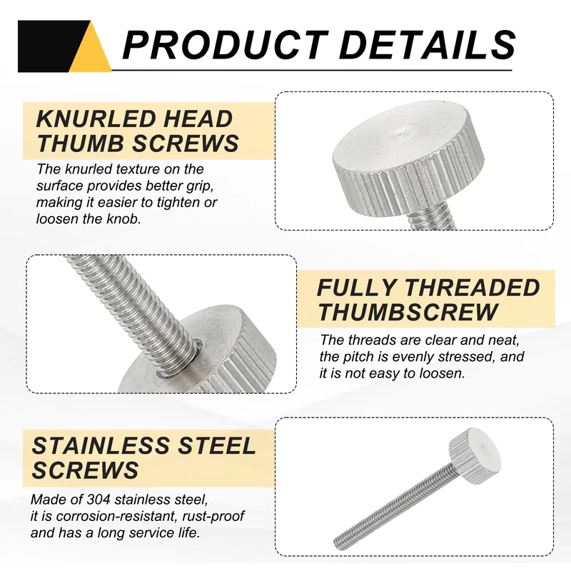 4Pcs M4 x 40mm Flat Knurled Head Thumb Screws for Industry
