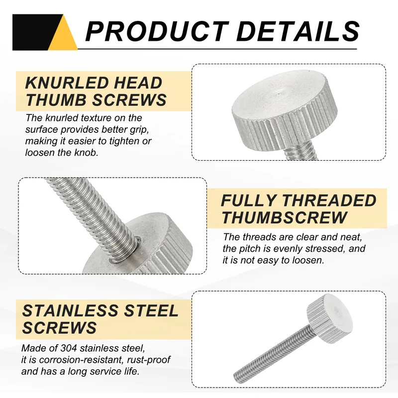 4 PCS M4 x 35mm Flat Knurled Head Thumb Screws for Industry