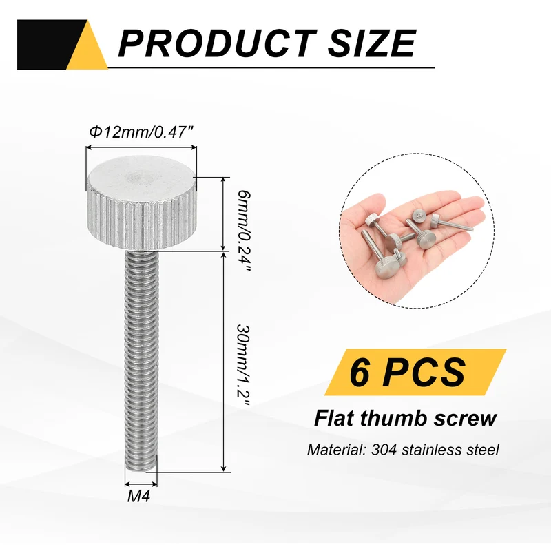 6 PCS M4 x 30mm Flat Knurled Head Thumb Screws for Industry