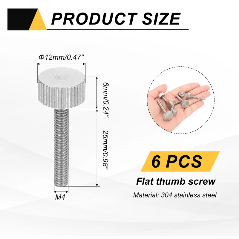 6 PCS M4 x 25mm Flat Knurled Head Thumb Screws for Industry
