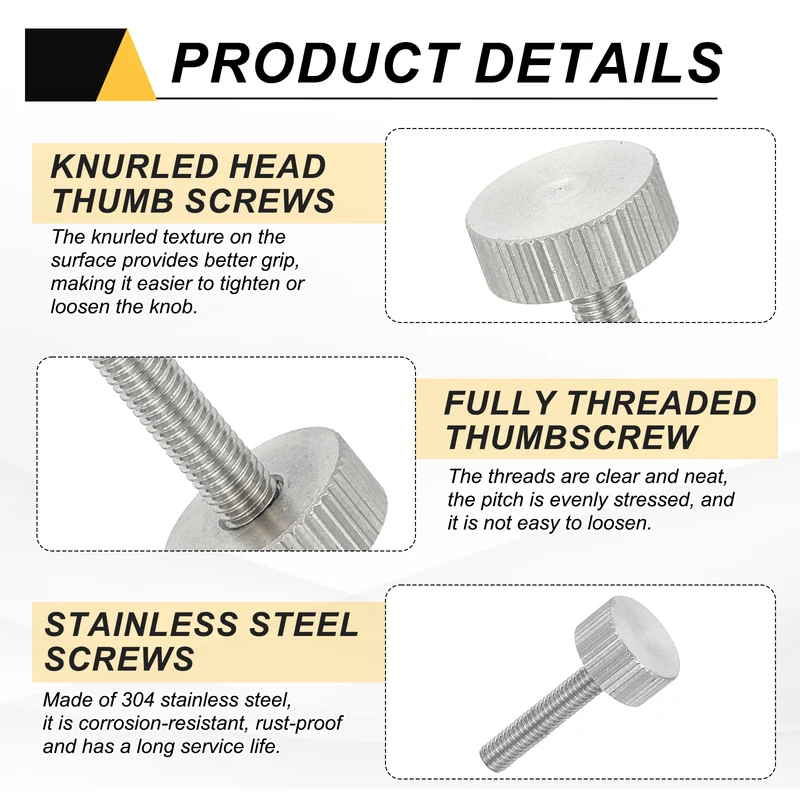 6 PCS M4 x 20mm Flat Knurled Head Thumb Screws for Industry