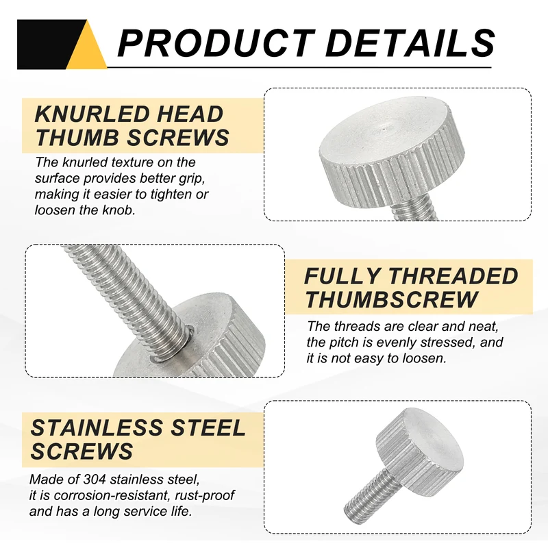 6 PCS M4 x 12mm Flat Knurled Head Thumb Screws for Industry