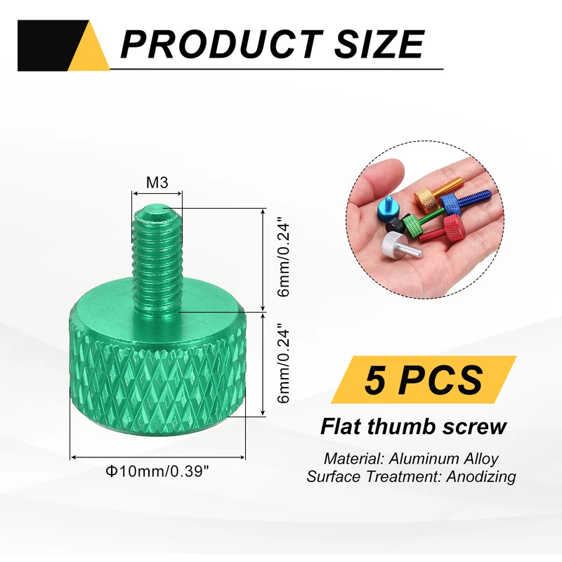 5Pcs M3x6mm Flat Head Knurled Thumb Screws for Graphics Card Army Green