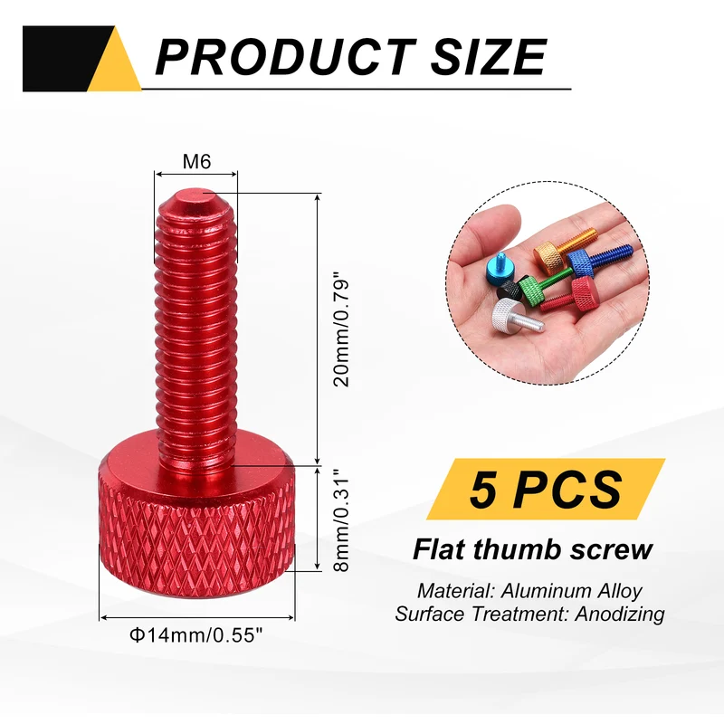 5Pcs M6x20mm Flat Head Knurled Thumb Screws for Graphics Card Red
