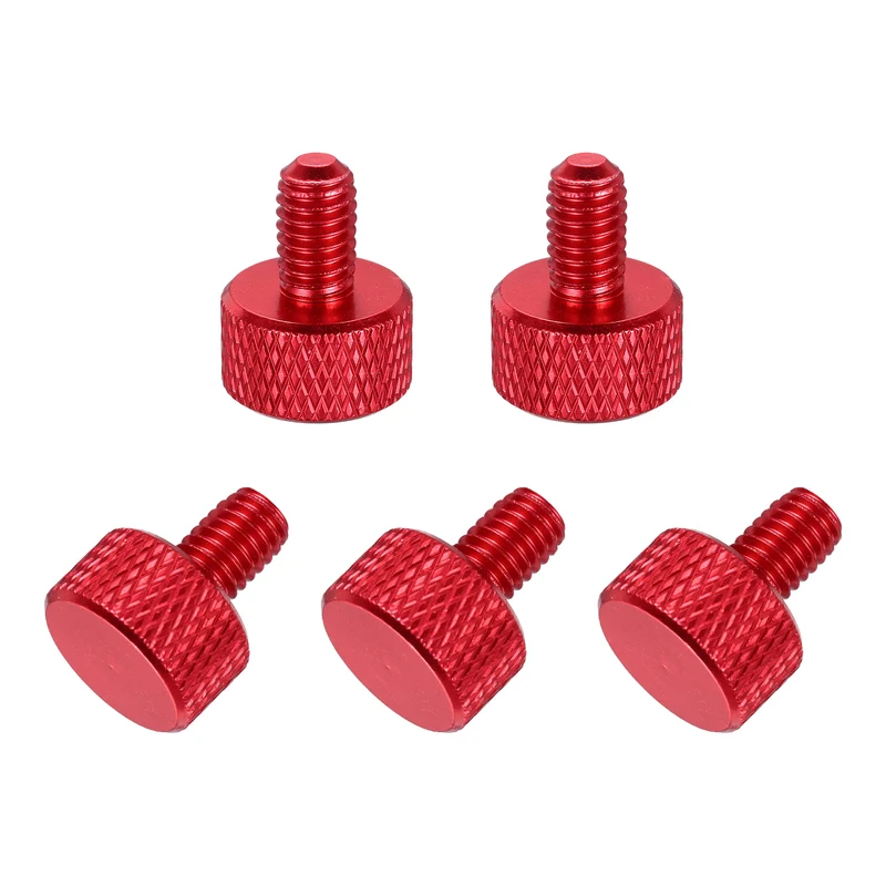 5Pcs M6x10mm Flat Head Knurled Thumb Screws for Graphics Card Red