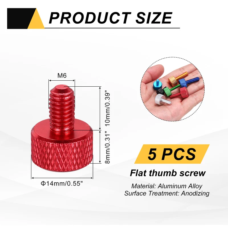 5Pcs M6x10mm Flat Head Knurled Thumb Screws for Graphics Card Red