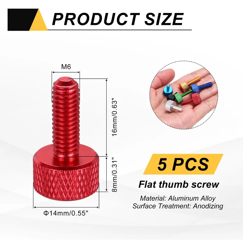 5Pcs M6x16mm Flat Head Knurled Thumb Screws for Graphics Card Red