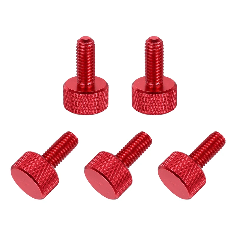 5Pcs M6x14mm Flat Head Knurled Thumb Screws for Graphics Card Red