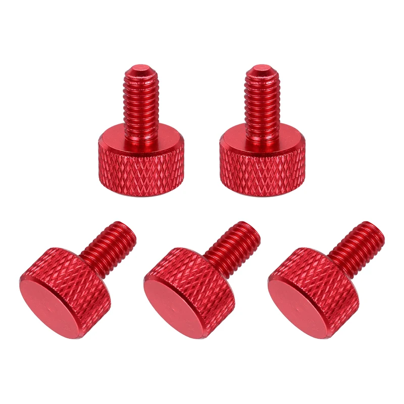 5Pcs M6x12mm Flat Head Knurled Thumb Screws for Graphics Card Red