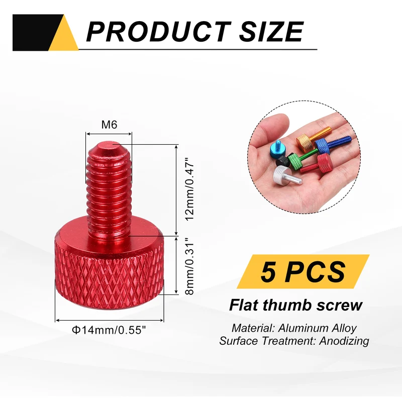 5Pcs M6x12mm Flat Head Knurled Thumb Screws for Graphics Card Red