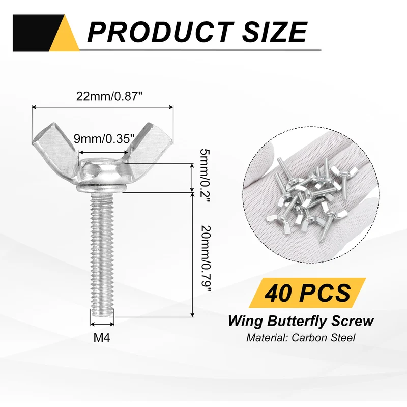 40 Pcs M4x20mm Wing Butterfly Screw Bolts, Carbon Steel Zinc Plated Wing Bolt