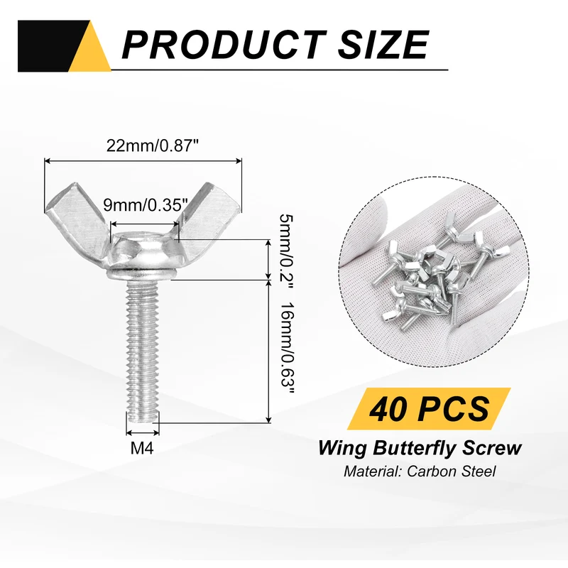 40 Pcs M4x16mm Wing Butterfly Screw Bolts, Carbon Steel Zinc Plated Wing Bolt