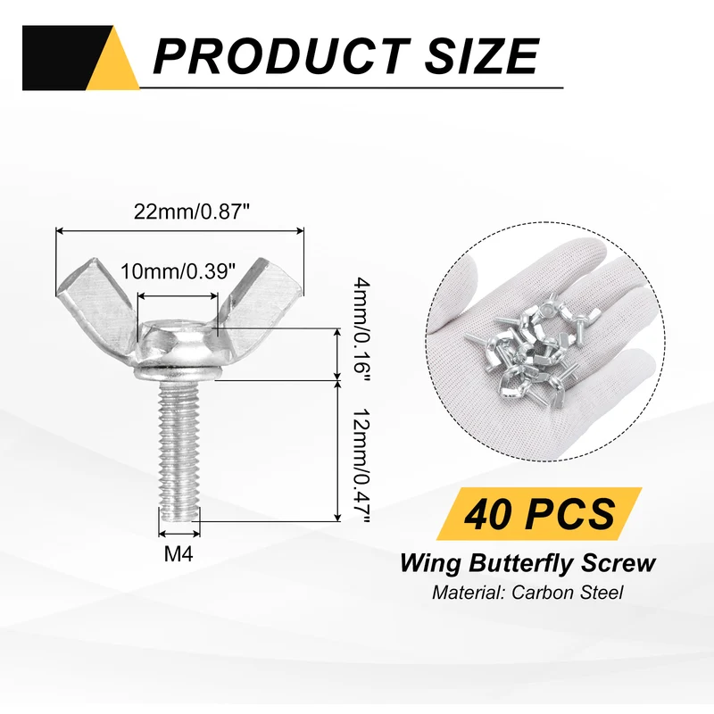 40 Pcs M4x12mm Wing Butterfly Screw Bolts, Carbon Steel Zinc Plated Wing Bolt