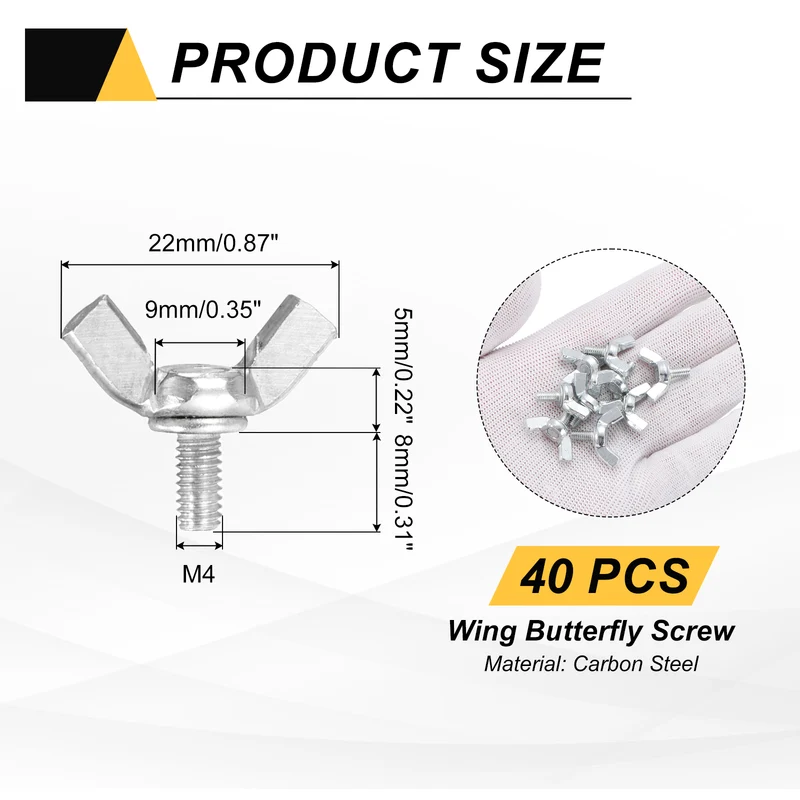 40 Pcs M4x8mm Wing Butterfly Screw Bolts, Carbon Steel Zinc Plated Wing Bolt