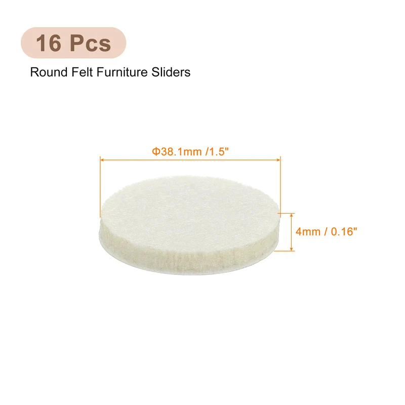 Furniture Sliders, 16Pcs 1.5" - Self Adhesive Felt Furniture Pads (Beige)