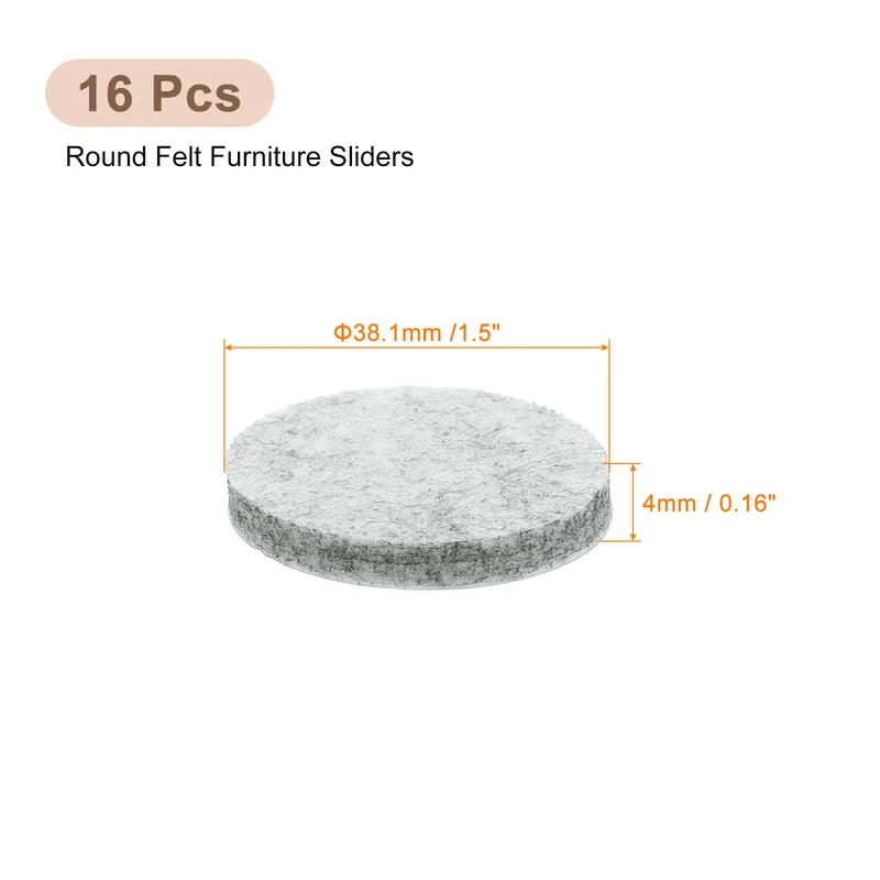 Furniture Sliders, 16Pcs 1.5" - Self Adhesive Felt Furniture Pads (Gray)