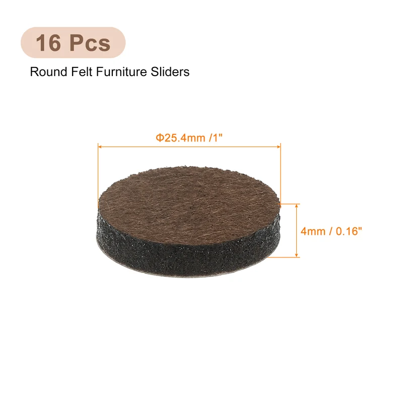 Furniture Sliders, 16Pcs 1" - Self Adhesive Felt Furniture Pads (Brown)