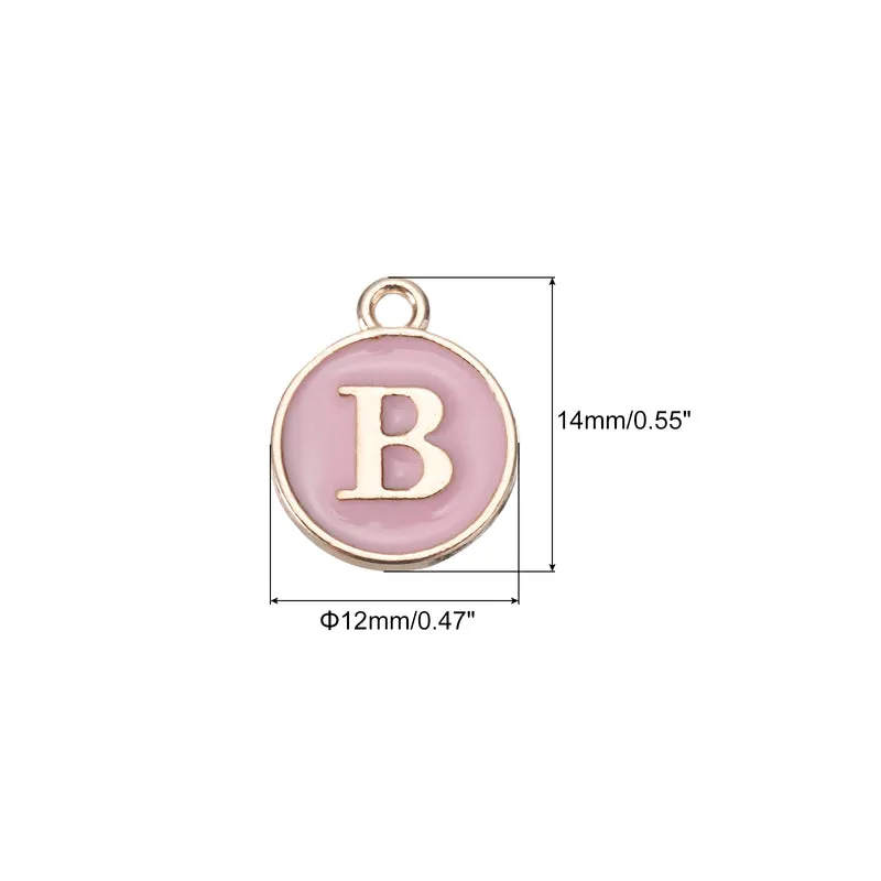 Alphabet b Letter Charm Double Sided Enamel Initial Alphabet Pendant Pink 20pcs