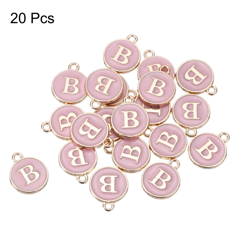 Alphabet b Letter Charm Double Sided Enamel Initial Alphabet Pendant Pink 20pcs