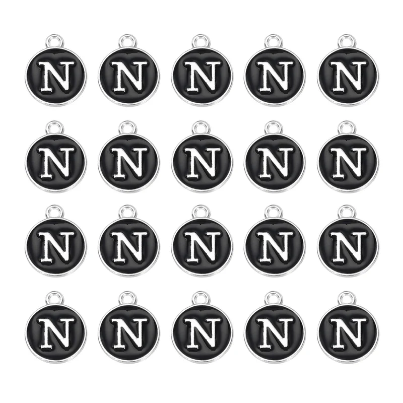 36pcs Letter N Pendants Double Sided Charm Enamel Alphabet Pendant White & Black