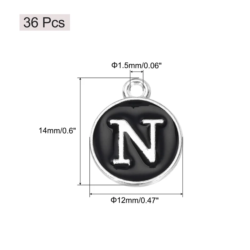 36pcs Letter N Pendants Double Sided Charm Enamel Alphabet Pendant White & Black