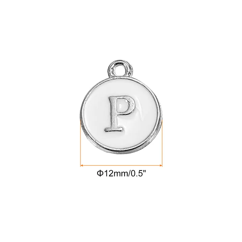 Alphabet P Enamel Letter Charm Jewelry Charm Enamel Initial Charm White Pendant Charm for Jewelry Making, Bracelet, Craft, Pack of 50