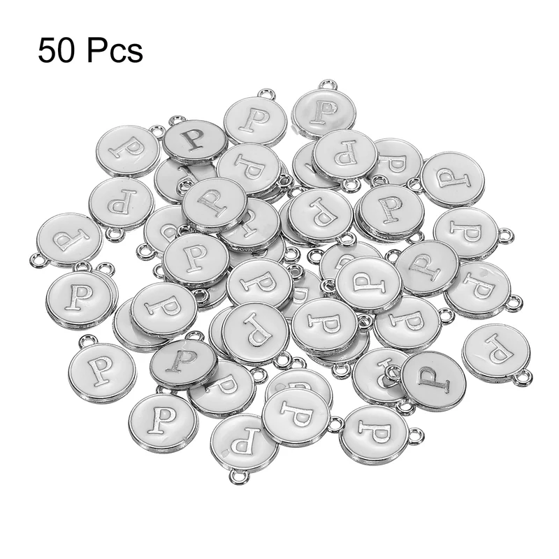 Alphabet P Enamel Letter Charm Jewelry Charm Enamel Initial Charm White Pendant Charm for Jewelry Making, Bracelet, Craft, Pack of 50