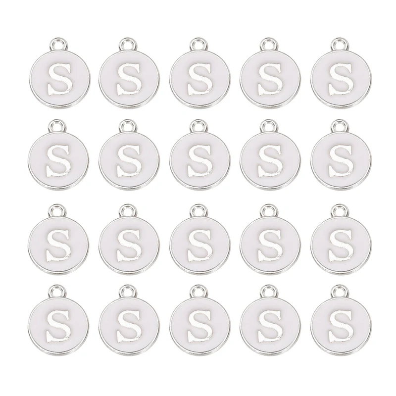36pcs Letter S Pendants Double Sided Charm Enamel Alphabet Pendant White & White