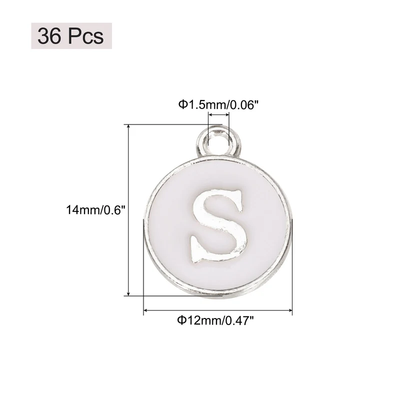 36pcs Letter S Pendants Double Sided Charm Enamel Alphabet Pendant White & White