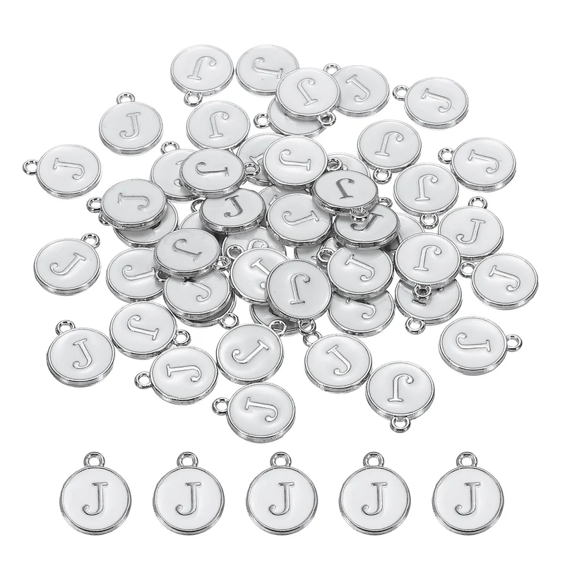 50 Pcs Alphabet J Enamel Letter Charm Enamel Initial Charm White