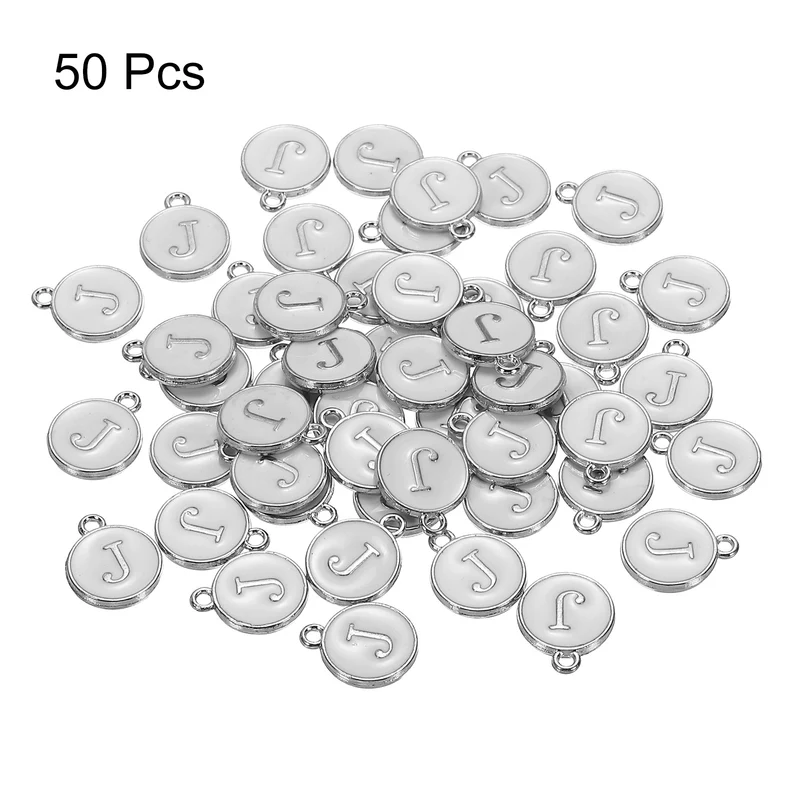 50 Pcs Alphabet J Enamel Letter Charm Enamel Initial Charm White