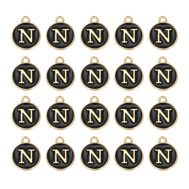 36pcs Letter N Pendants Double Sided Charm Enamel Alphabet Pendant Gold & Black