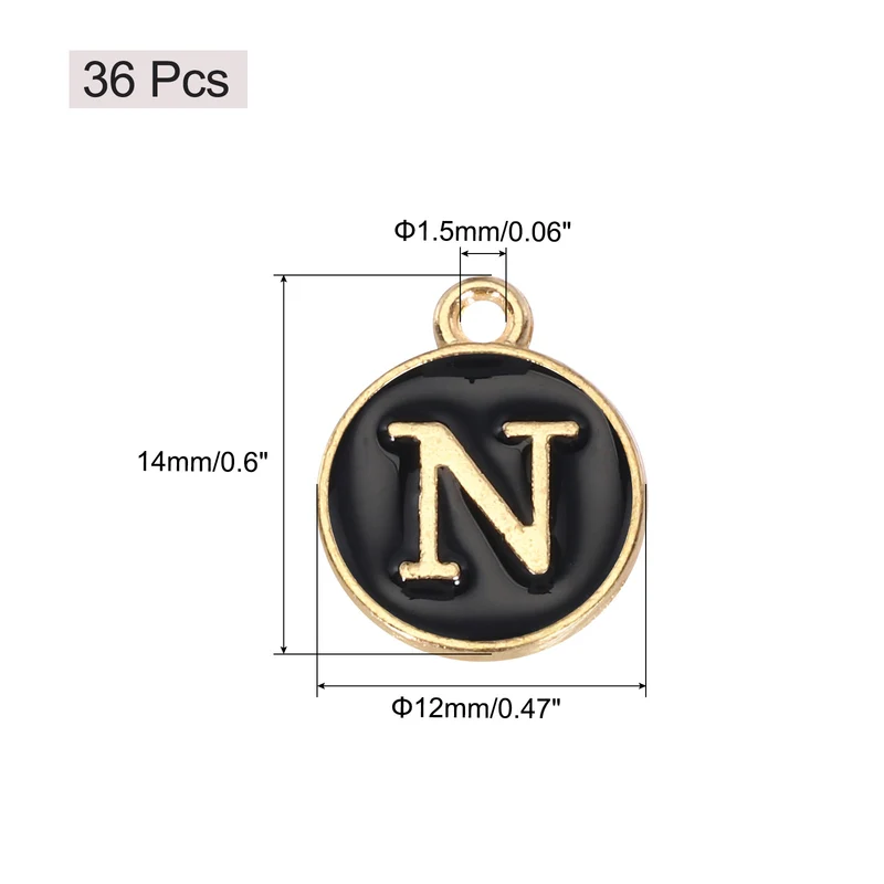 36pcs Letter N Pendants Double Sided Charm Enamel Alphabet Pendant Gold & Black