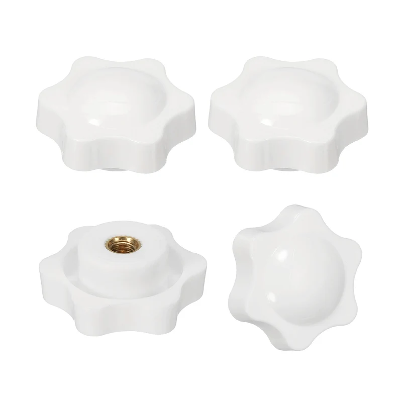 M6 x 38mm Thread Star Knobs, 4 Pcs Knurled Clamping Knob Handle, White