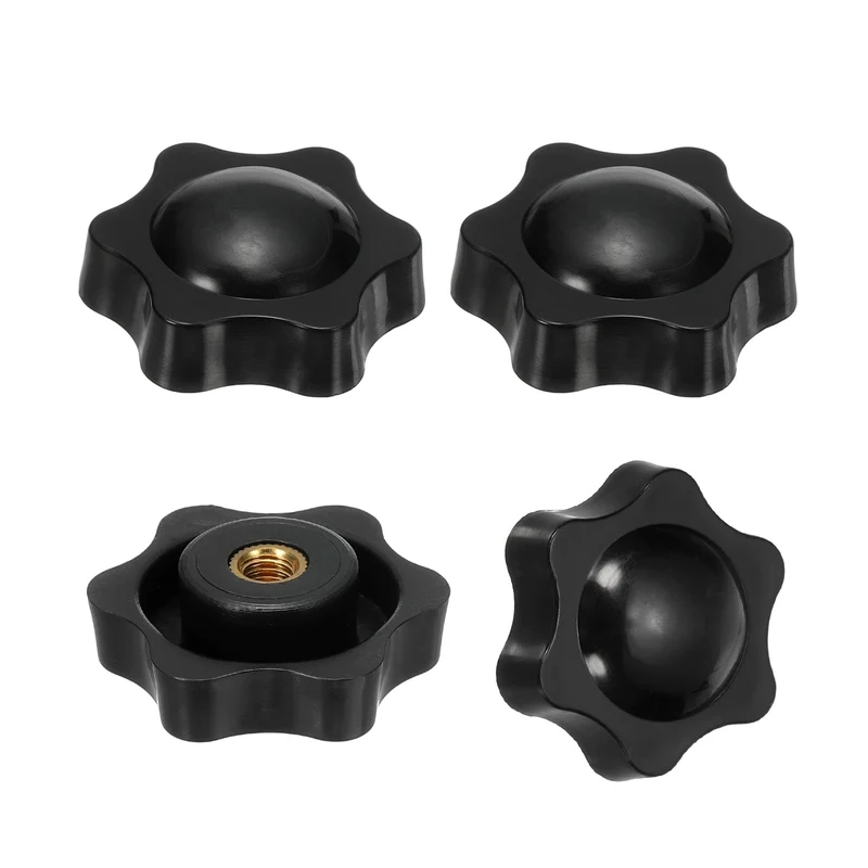 M6 x 38mm Thread Star Knobs, 4 Pcs Knurled Clamping Knob Handle, Black