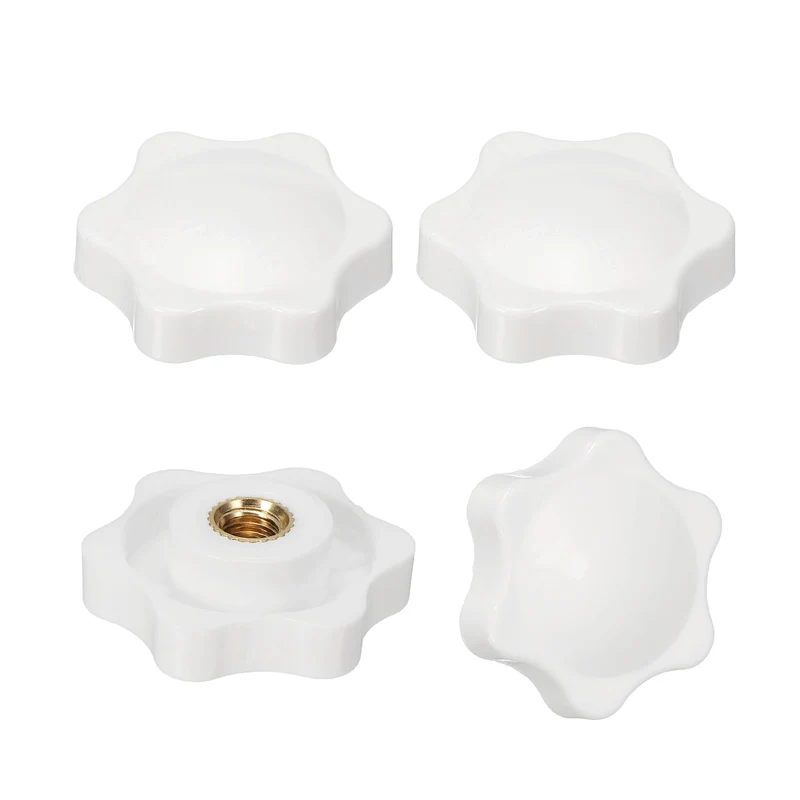 M6 x 32mm Thread Star Knobs, 4 Pcs Knurled Clamping Knob Handle, White