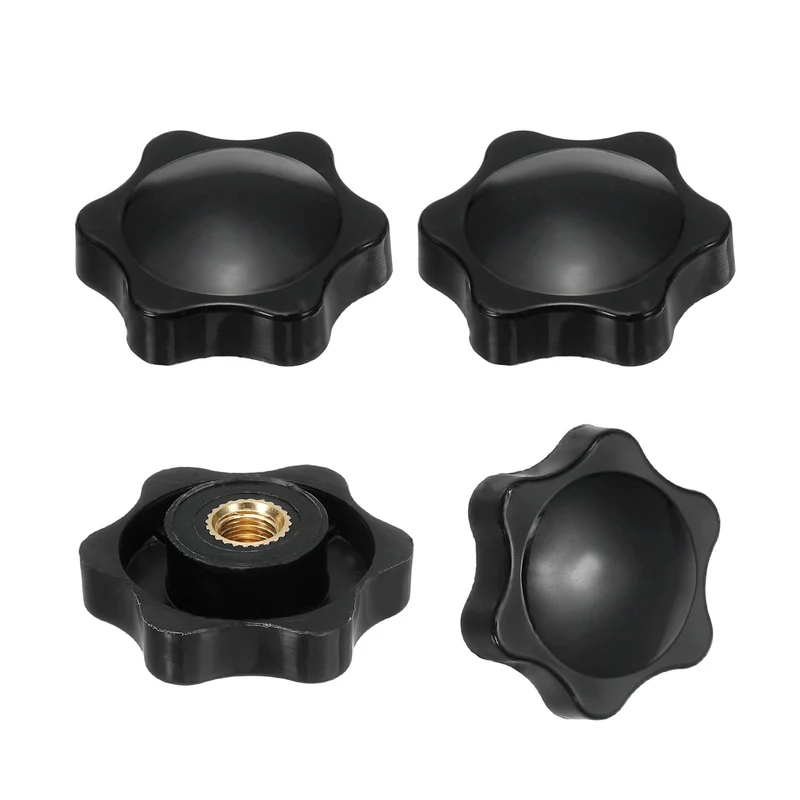M6 x 32mm Thread Star Knobs, 4 Pcs Knurled Clamping Knob Handle, Black