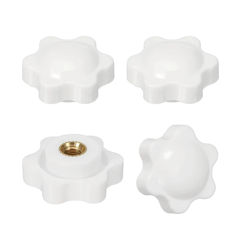 M6 x 25mm Thread Star Knobs, 4 Pcs Knurled Clamping Knob Handle, White
