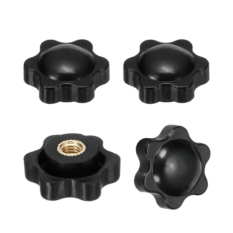 M6 x 25mm Thread Star Knobs, 4 Pcs Knurled Clamping Knob Handle, Black