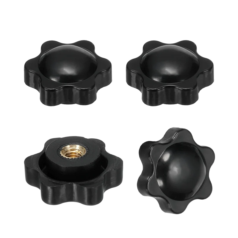 M5 x 25mm Thread Star Knobs, 4 Pcs Knurled Clamping Knob Handle, Black