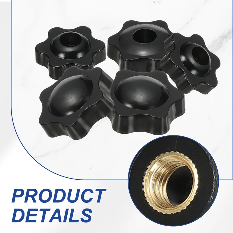 M5 x 25mm Thread Star Knobs, 4 Pcs Knurled Clamping Knob Handle, Black