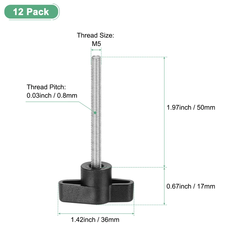 12-Pack Thumb Screws, M5x50mm Tee Wing Knobs, 304 Stainless Steel T Handles Knob