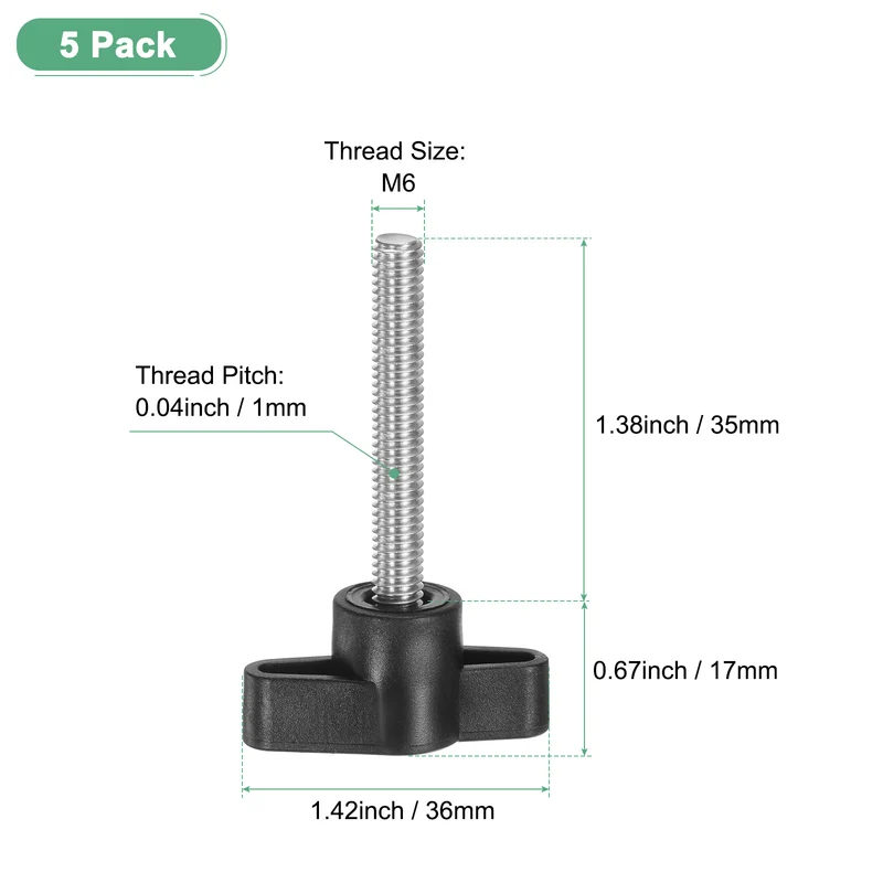 5-Pack Thumb Screws, M6x35mm Tee Wing Knobs, 304 Stainless Steel T Handles Knob